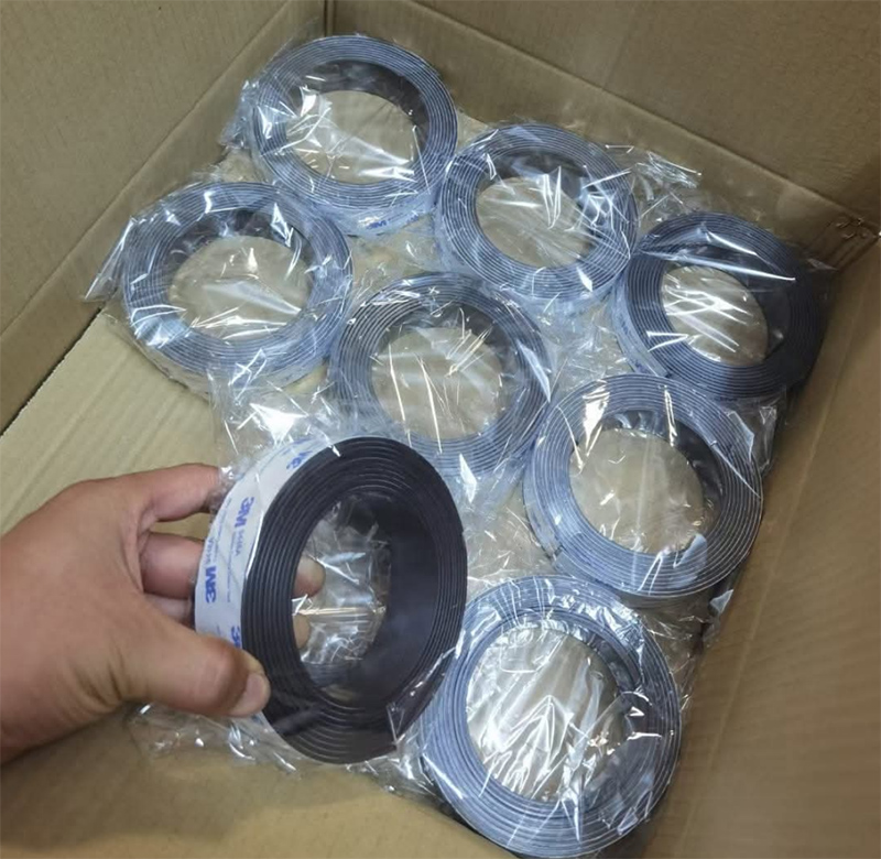 Flexible rubber magnetic strip rolls with 3M adhesive backing